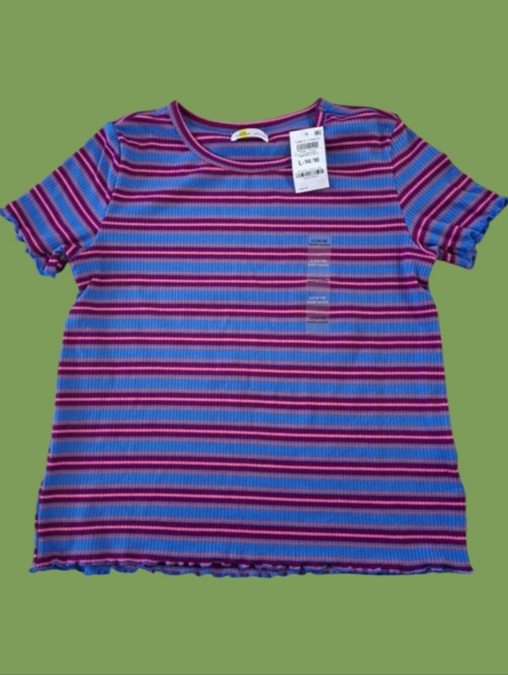 EPIC THREADS Kids Blue Purple Pink Striped Top Round Neck Girl's Size Large NWT